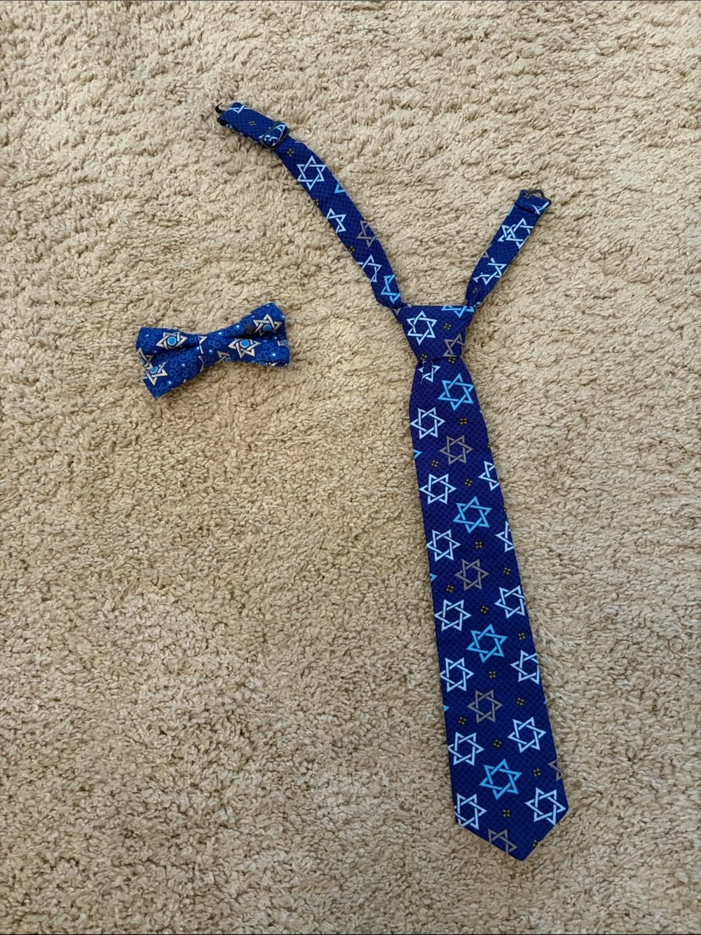 Boys Star of David Pattern Tie and Bow Set
